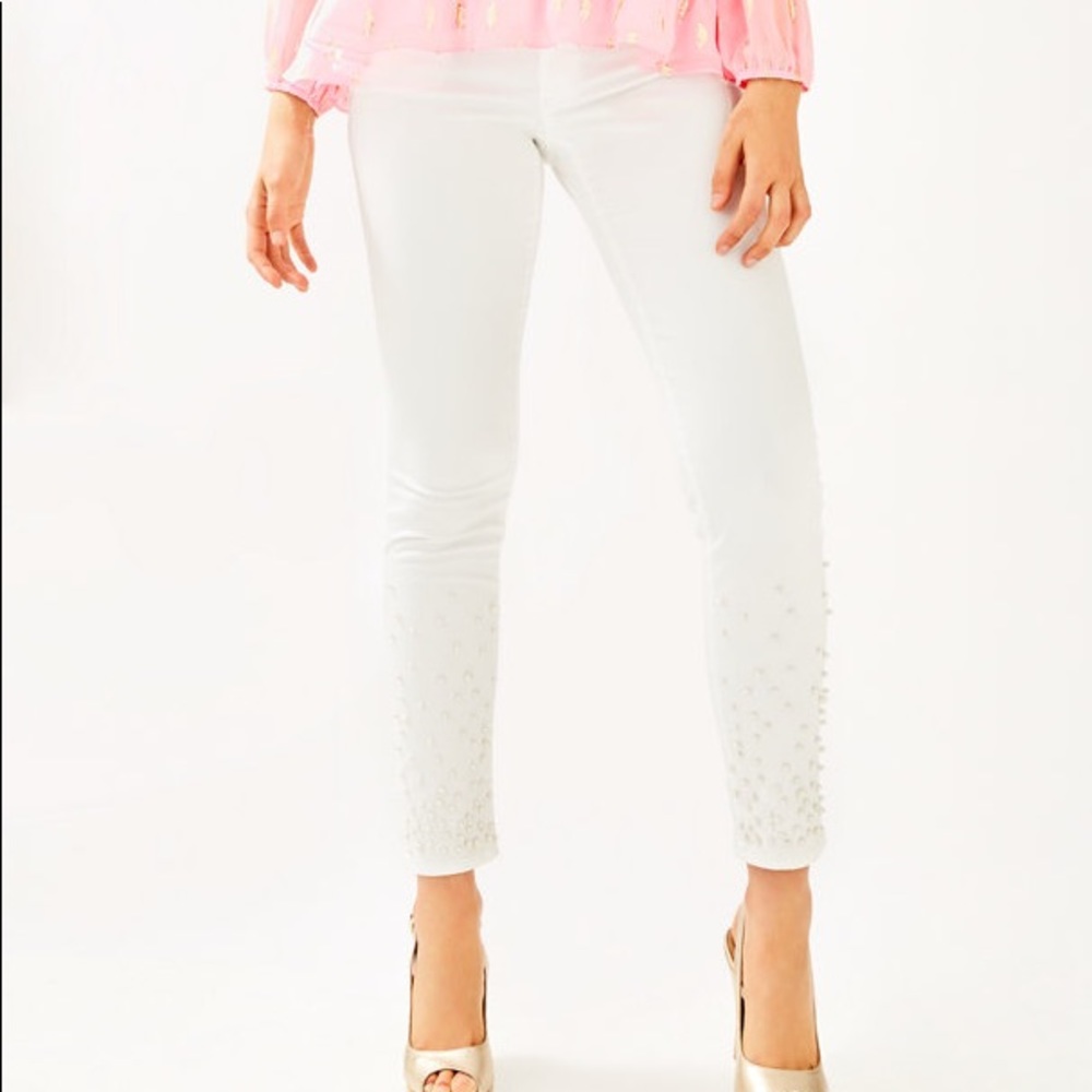 NWT Lilly Pulitzer Worth Skinny Jeans with Pearls